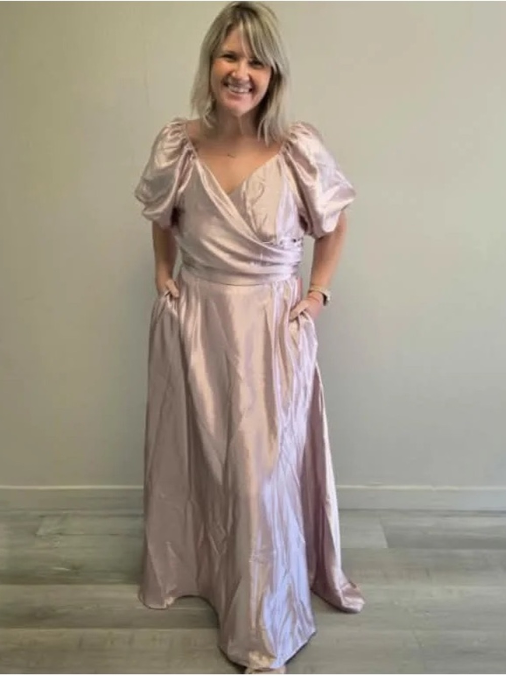 Ivy City Co. Blush Satin Puff Sleeve Maxi Dress - New! - Size 12